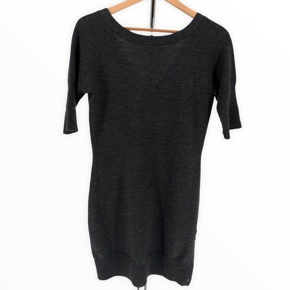 Y2K Ralph Lauren Rugby Grey V Wool Back Sweater Dress Striped Button Slit size M - Picture 2 of 11